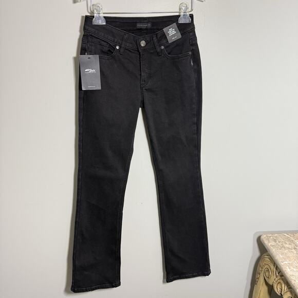 Silver Jeans Suki Mid Rise Curvy Fit Slim Bootcut Jeans 26/31 Black Washed New - Picture 1 of 7